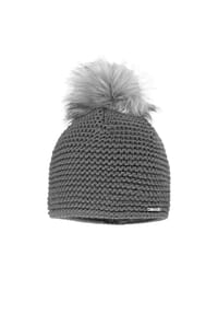 CAPO - Strickmütze, LL-Struktur Kunstfellpompon, Fleecestreifen - alpaca