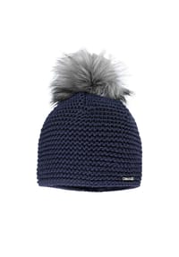 CAPO - Strickmütze, LL-Struktur Kunstfellpompon, Fleecestreifen - alpaca