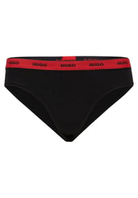 HUGO - Damen Slips, 3er Pack - Brief Stripe, Unterwäsche, Baumwolle, Logo, einfarbig - 001 BLACK