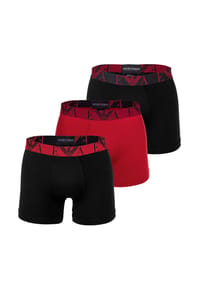 EMPORIO ARMANI - Herren Boxershorts, 3er Pack - BOLD MONOGRAM, Boxer, Stretch Cotton - Schwarz/Rot/Schwarz