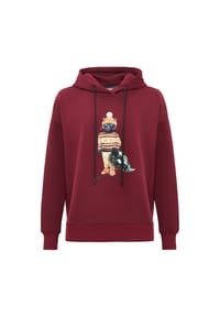 CAT by manii'ta lacitta - Burgunderfarbener, übergroßer Kapuzenpullover mit Weihnachtskatze - rot