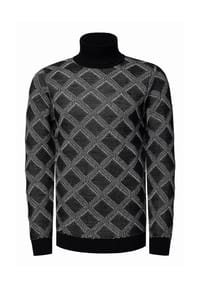 RUSTY NEAL - Rollkragenpullover mit stylischem Karo-Muster - Schwarz