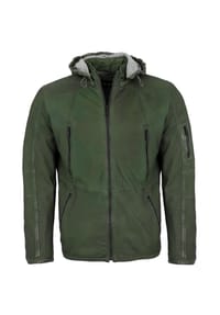JILANI - Herren Lederjacke Kapuze Nubukleder grün - olive