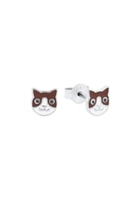 amor - Kinder Ohrstecker "Katze", 925er Silber - BRAUN/SILBER