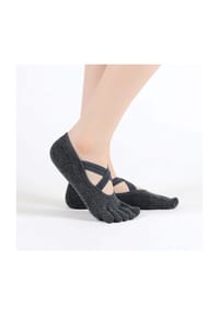 MUNADUNA - Yoga-Zehensocken mit Doppelkreuz Zehensocken,Anti-Rutsch,Elastisch - Dunkelgrau (Typ A)