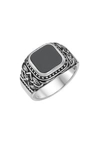 GIORGIO MARTELLO MILANO - Ring Siegelring mit schwarzer Achat-Einlage, Silber 925 - schwarz