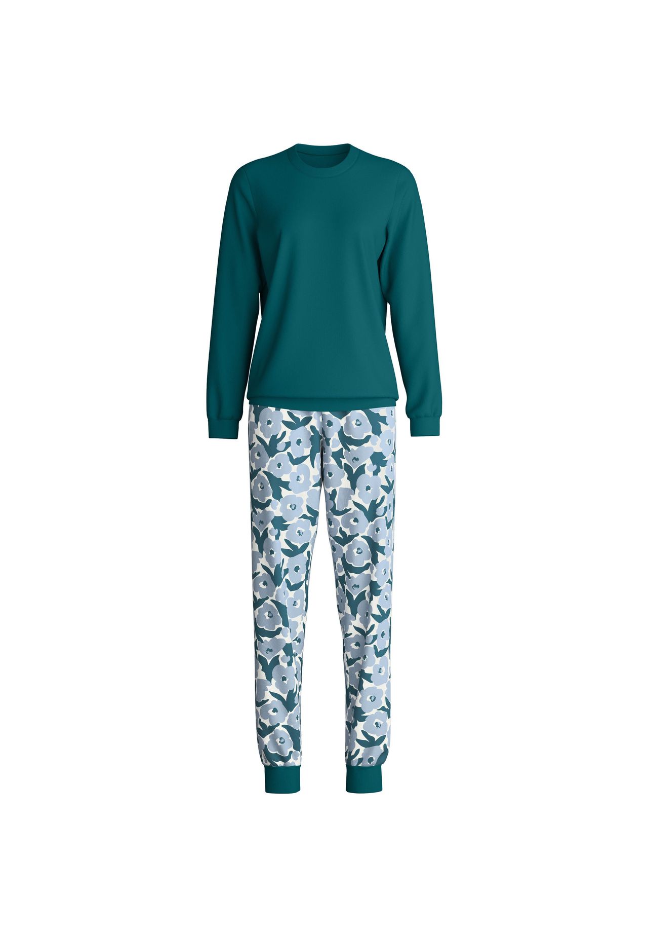 Calida Damen Türkis Midnight Flowers Bündchen-Pyjamafür Xs, Bündchen Sichern Passgenauen Sitz Ohne Einengen - Bild 4