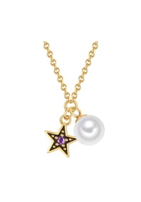 GLANZSTÜCKE MÜNCHEN - Damen Kette aus 925/- Sterling Silber in Gelbgold mit Zirkonia und Süßwasser-Zuchtperle - gelbgold