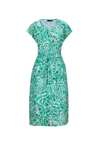GOLDNER - Kurzgröße:  Leinenkleid Ethno, Halbarm - grün / gemustert