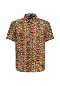KING KEROSIN - Kurzarmhemd mit Retro-Print 70S Vibes - braun