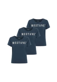MUSTANG® - Damen T-Shirt 3er Pack - Alma, Baumwolle, Rundhals, Logo - 2xSchwarz/Weiß