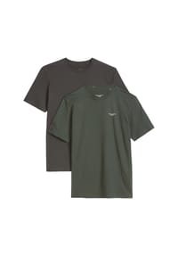 Marc O'Polo DENIM - Herren T-Shirt, 2er Pack - Regular Fit, Baumwolle, Logoprint, einfarbig - Dunkelgrau/Grün