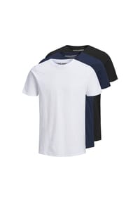 JACK & JONES - Herren T-Shirt, 3er Pack - JJEORGANIC BASIC TEE O-NECK, Kurzarm, Bio-Baumwolle - Weiß/Marineblau/Schwarz