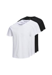 JACK & JONES - Herren T-Shirt, 5er Pack - JJEORGANIC BASIC TEE O-NECK, Kurzarm, Bio-Baumwolle - Schwarz/Weiß