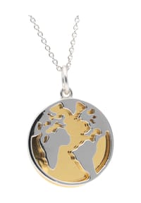 MANGUUN - Damen Kette mit Anhänger "Weltkugel", 925er Silber - BICOLOR