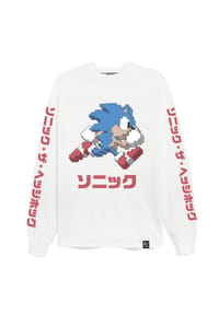 RE:COVERED - Langarmshirt Sega Arcade Text Oversized mit coolem Sonic-Print - White