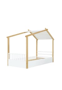 KOMHTOM - Holzbett 90x200, weiß/Natur, Hausdesign - Weiß+Natur
