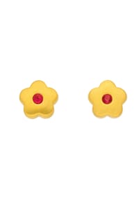 Adelia's - Damen Gold Schmuck 333 Gold Ohrringe  Ohrstecker Blüte mit synthetischer Rubin - rot