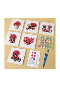 ARTNANAS - ARTNANAS Mini Malen nach Zahlen 6er Set-"Rosa Rosen"mit Rahmen in 15*15CM - 