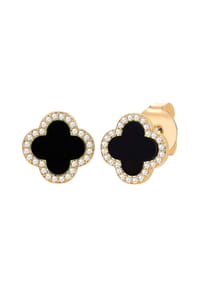 Luluandjane - Ohrstecker gelbgold Zirkonia weiß Acryl schwarz - gelbgold