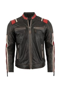 JILANI - Herren Lederjacke Bikerjacke Racing Lammnappa schwarz - schwarz