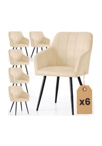 Akord - Luxano Quadratisch Gesteppte, Gepolsterte Esszimmerstühle, 6er-Set - beige / goldfarbene Beine