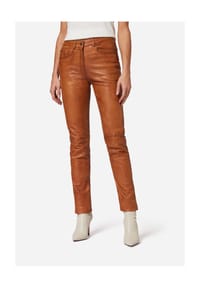 RICANO - Damen Lederhose 9809, High Waist 5-Pocket Optik - Braun