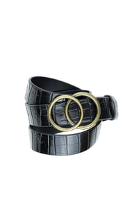 collezione alessandro® - Krokogürtel Doppelring mit Krokoprägung - schwarz