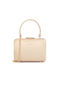 Kazar - Steife Ledertasche mit Henkel und Kette - Beige