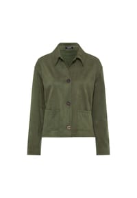 olsen - Jacke aus Faux-Suede mit Hemdblusenkragen - Olive Green