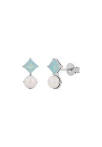 NOELANI - Ohrstecker für Damen, 925 Sterling Silber, Schmuckstein synth., Süßwasserzuchtperle - Silber