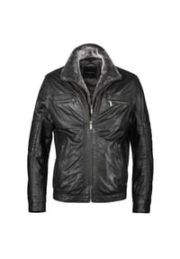 bugatti - Lederjacke BUHEAVEN mit Reißverschlusstaschen - Schwarz