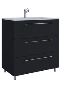 VCM. - 2-tlg. Waschplatz Waschtisch | Waschbecken Unterschrank Breite 80 cm | Badmöbel Set stehend | 3 Schubladen | Badinos - Schwarz