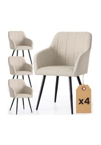 Akord - Luxano Quadratisch Gesteppte, Gepolsterte Esszimmerstühle, 4er-Set - beige / goldfarbene Beine
