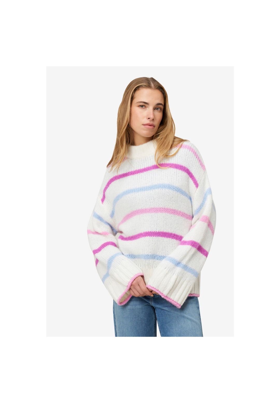Zero Grobstrickpullover Mit Streifen, Weiß, S