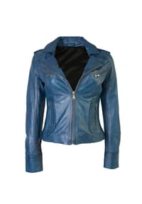 Lolus - Lederjacke Mariah royalblau Kurze Damen Biker Jacke mit Reverskragen - Royalblau