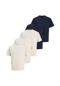 JACK & JONES - T-Shirt 5er Pack Organic Relaxed - Creme / dunkelblau