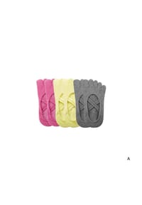 MUNADUNA - 3er-Pack Yoga-Zehensocken mit Doppelkreuz Zehensocken,Anti-Rutsch,Elastisch - Dunkelgrau-Rosa Mix