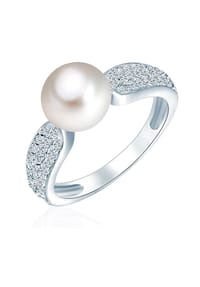 VALERO PEARLS - Damen Ring aus 925/- Sterling Silber in Silber mit Zirkonia und Süßwasser-Zuchtperle - silber