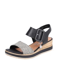 remonte® - Glattleder Sandalen - Schwarz Kombi