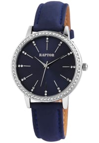RAPTOR Raptor - Damen Quarz Armbanduhr Brilliance mit Lederarmband - 3 ATM - Mineralglas - blau-silber