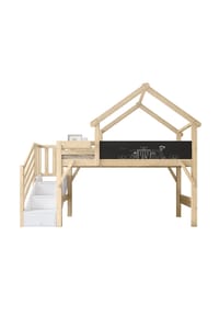KOMHTOM - Hausbett 90x200cm, Kiefer+MDF+Sperrholz, Weiß+Natur - Naturfarben