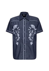 KING KEROSIN - Kurzarmhemd mit Stickerei - Denim