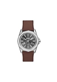 DIESEL® Stinger - Diesel Herrenuhr Stinger mit drei Zeigern, braunes Lederarmband, DZ2240 - Silber