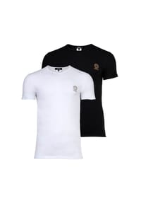 VERSACE - Herren T-Shirt, 2er Pack - Unterhemd, Rundhals, Crew Neck, Stretch Cotton - Schwarz
