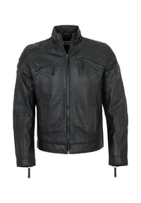 PUNCHBALL® - Herren Lederjacke Bikerjacke Lammnappa dunkelgrau blau - dunkelgrau blau