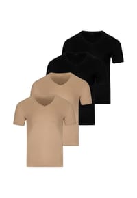RAGMAN - Unterhemd / Shirt Kurzarm 4er Pack Basic - Blau / beige