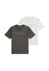 Marc O'Polo - Herren T-Shirt, 2er Pack - Big-Logo, Regular Fit, Baumwolle, Logoprint, uni - Blau/Weiß