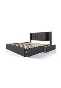 KOMHTOM - Polsterbett 160/200 cm in Grau Leinen mit Matratze - Beige