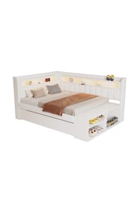 KOMHTOM - Polsterbett 90x200cm, inklusive Schuhschrank und zwei Schubladen Weiß - Rosa